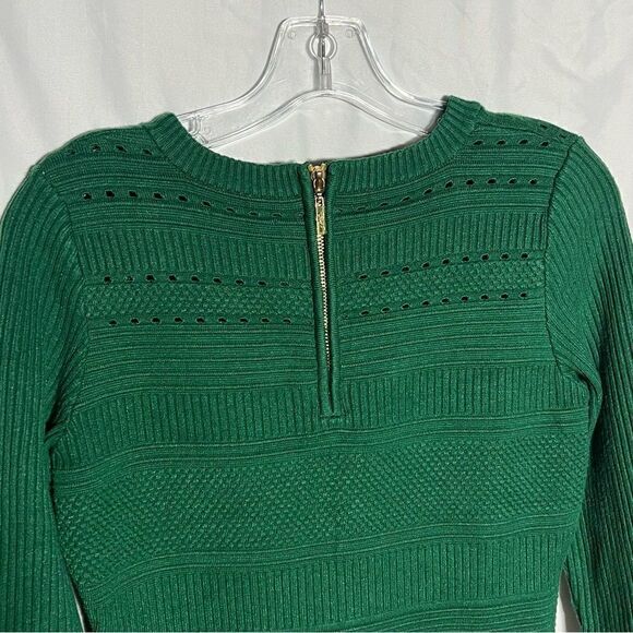 Vintage Eliza J Knit Colorblock Green Grey Long Sleeve Dress M - Picture 8 of 10